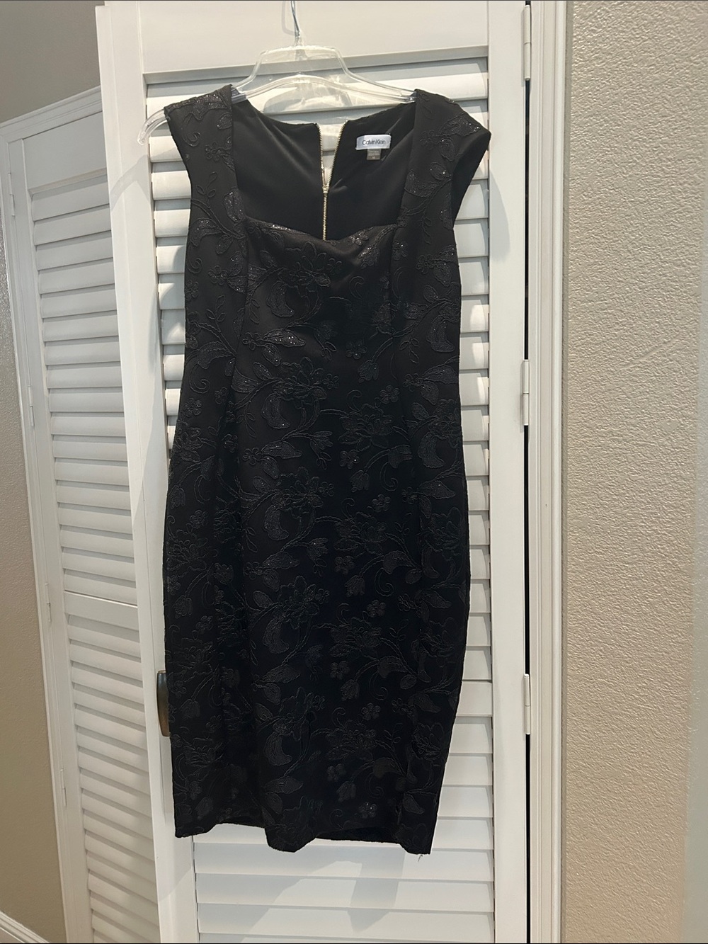 Calvin Klein Black Floral Jacquard Midi Dress with Zip Back